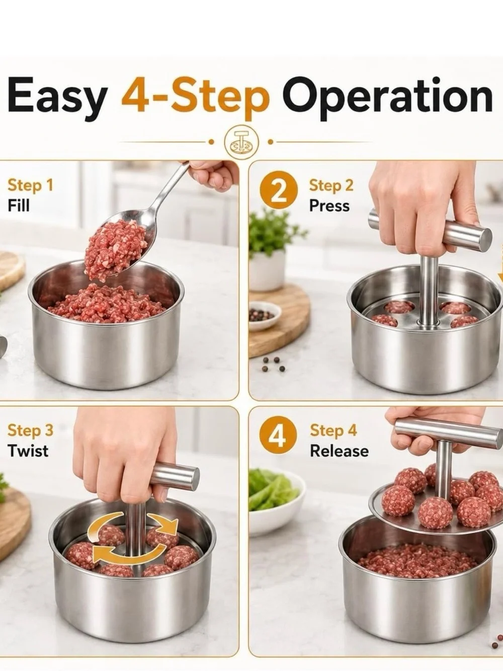 Brand new Stainless Steel mini Meatball Maker - Silver